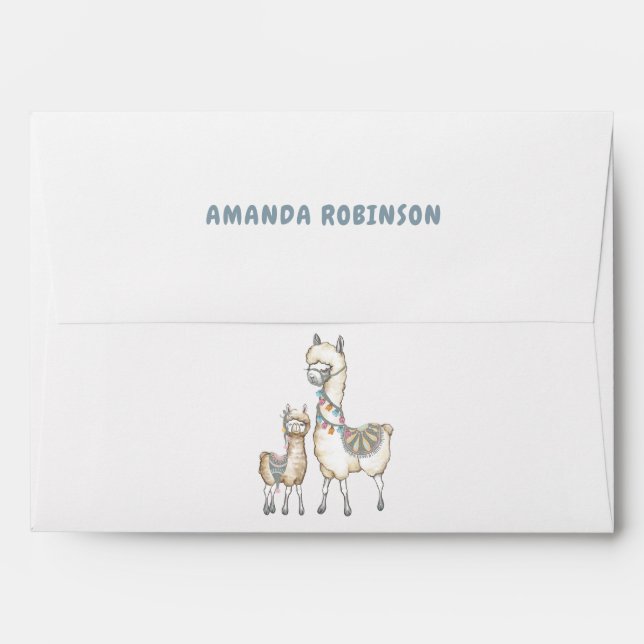 Watercolor Llama themed Baby Shower Envelope (Back (Top Flap))