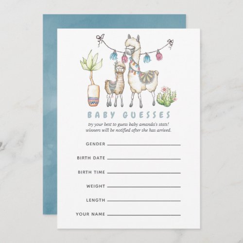 Watercolor Llama themed Baby Shower Guessing Game Invitation