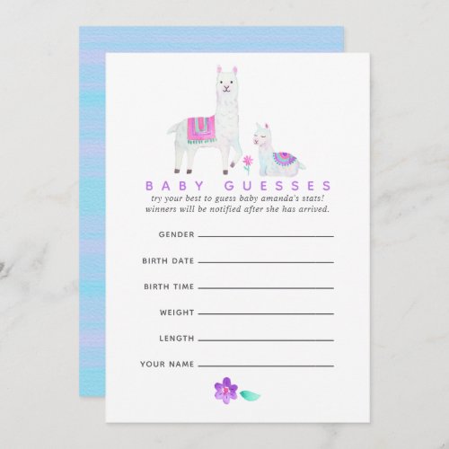 Watercolor Llama themed Baby Shower Guessing Game Invitation