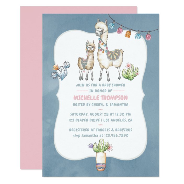 llama themed baby shower invitations