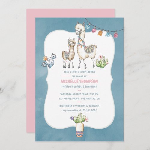 Watercolor Llama themed Baby Shower Invitation