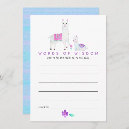 Watercolor Llama themed Baby Shower Mother Advice Invitation