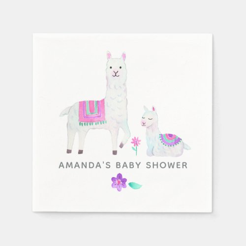 Watercolor Llama themed Baby Shower Napkins