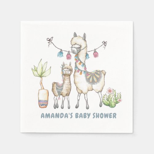Watercolor Llama themed Baby Shower Napkins