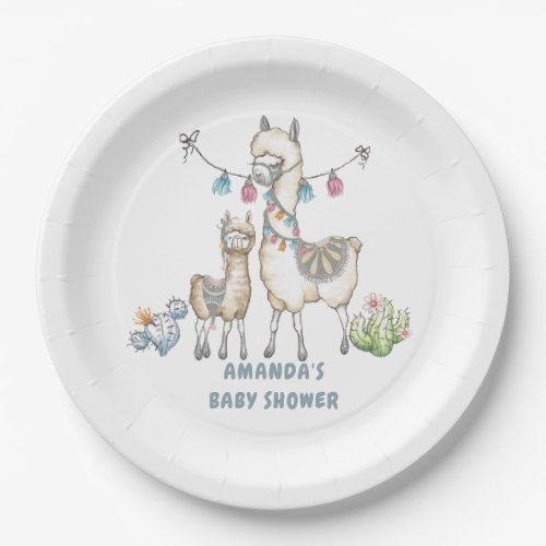 Watercolor Llama themed Baby Shower Paper Plates