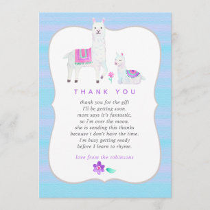 Watercolor Llama themed Baby Shower Thank You
