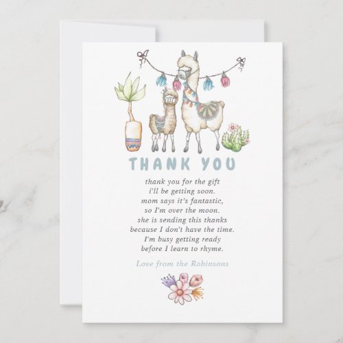 Watercolor Llama themed Baby Shower Thank You