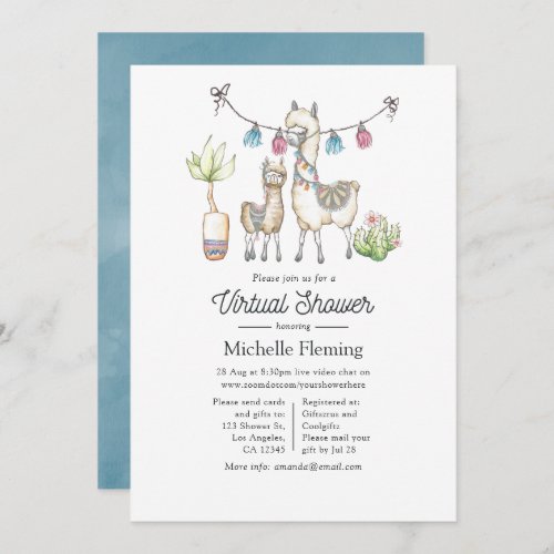 Watercolor Llama themed Virtual Baby Shower Invitation