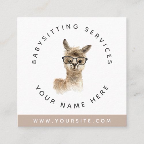 Watercolor Llama Wearing Glasses Babysitter Pastel Square Business Card