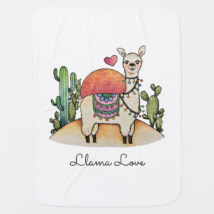 Watercolor Llama With Cactus Baby Blanket