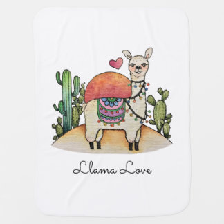 Watercolor Llama With Cactus Baby Blanket