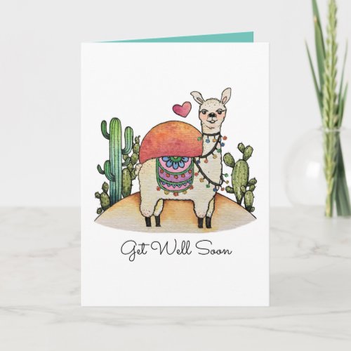 Watercolor Llama With Cactus Card