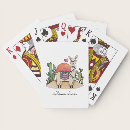 Watercolor llama With Cactus Poker Cards