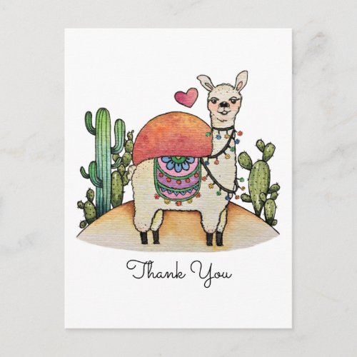 Watercolor Llama With Cactus Postcard