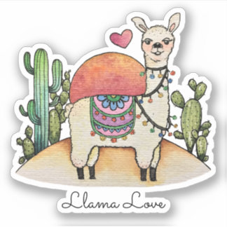 Watercolor Llama With Cactus Sticker