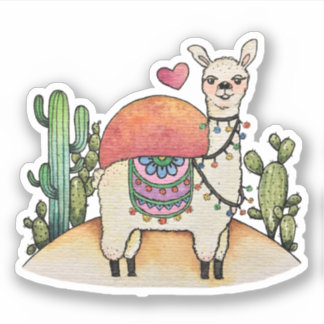 Watercolor Llama With Cactus Sticker