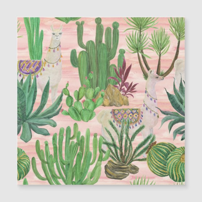 Watercolor llamas and cacti pattern.