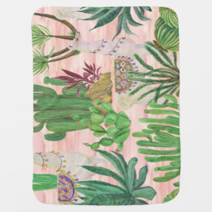 Watercolor llamas and cacti pattern. baby blanket
