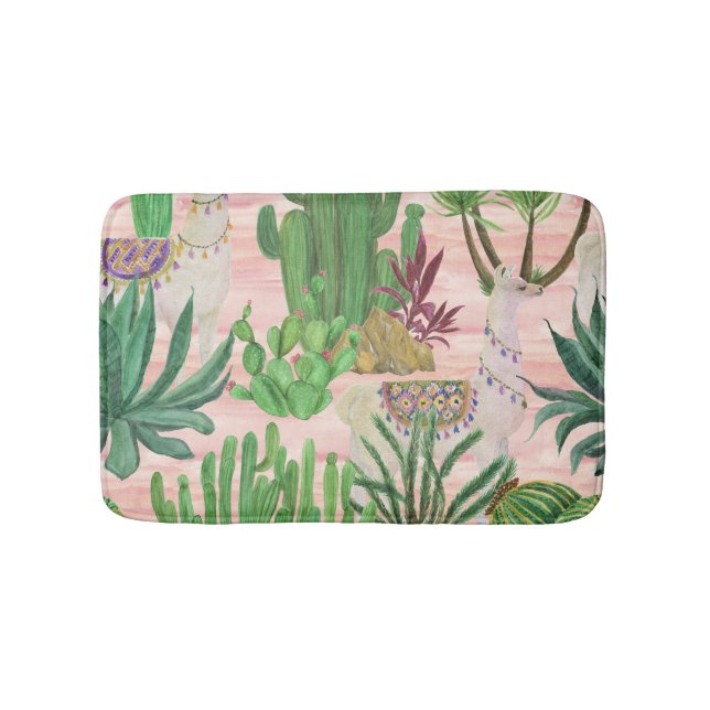 Watercolor llamas and cacti pattern. bath mat (Front)