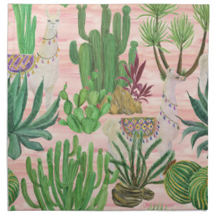 Watercolor llamas and cacti pattern. cloth napkin