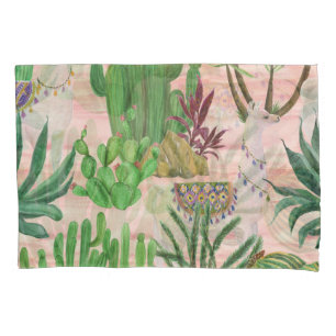Watercolor llamas and cacti pattern. pillow case