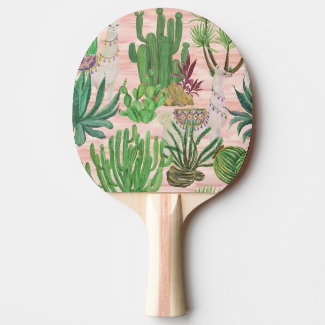 Watercolor llamas and cacti pattern. ping pong paddle (Front)
