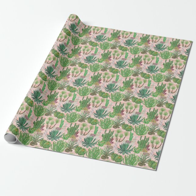 Watercolor llamas and cacti pattern. wrapping paper (Unrolled)