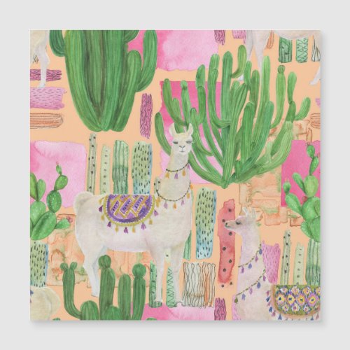 Watercolor llamas cacti seamless pattern