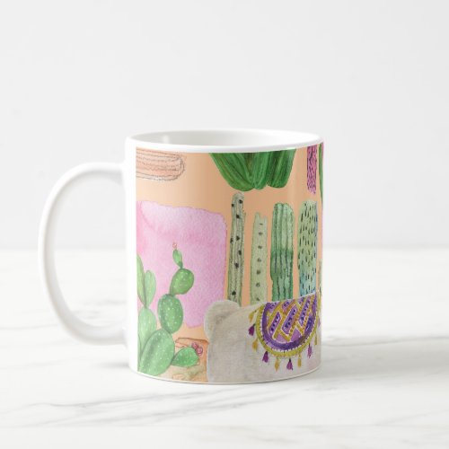 Watercolor llamas cacti seamless pattern coffee mug
