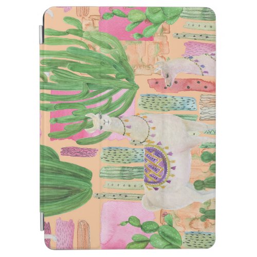 Watercolor llamas cacti seamless pattern iPad air cover