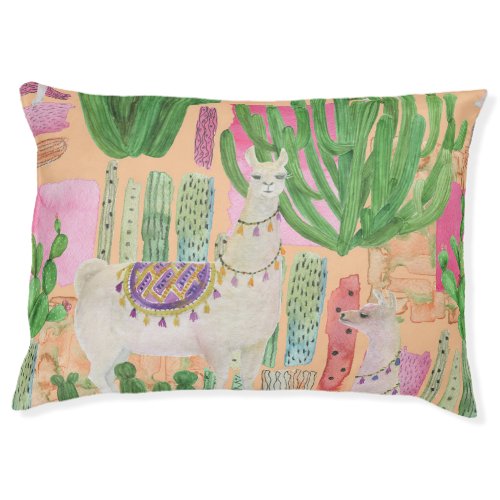 Watercolor llamas cacti seamless pattern pet bed