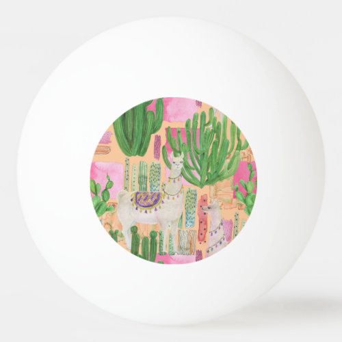 Watercolor llamas cacti seamless pattern ping pong ball