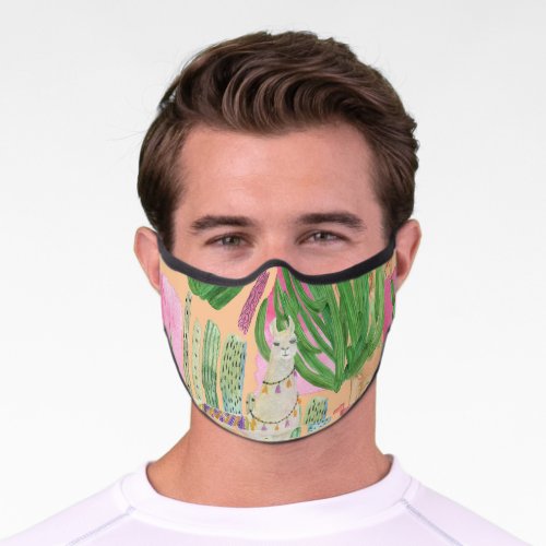 Watercolor llamas cacti seamless pattern premium face mask