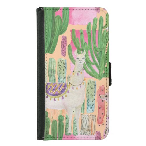 Watercolor llamas cacti seamless pattern samsung galaxy s5 wallet case
