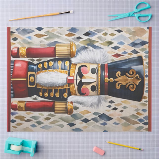 Watercolor llustrated Christmas Nutcracker Tissue Paper (Craft)