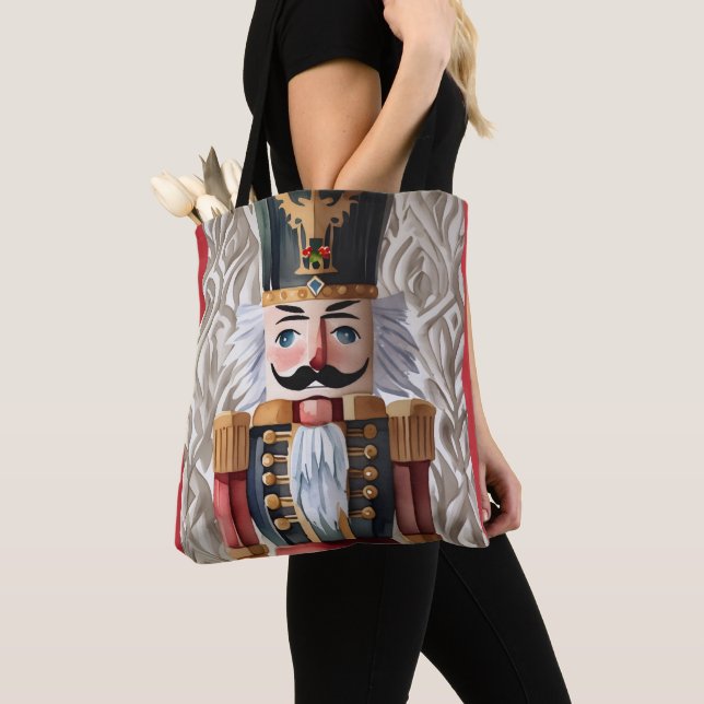 Watercolor llustrated Christmas Nutcracker Tote Bag (Close Up)