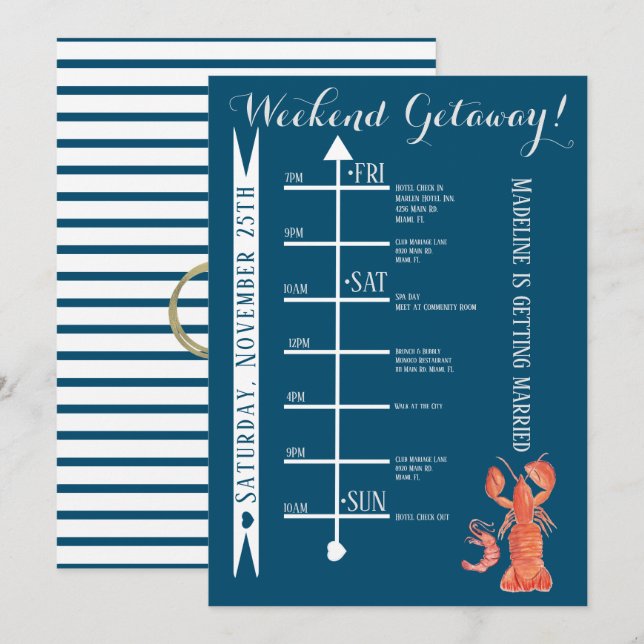 Watercolor Lobster Bachelorette Weekend Getaway Invitation (Front/Back)