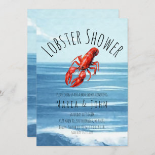 Watercolor Lobster Beach Blue Party Baby Shower Invitation