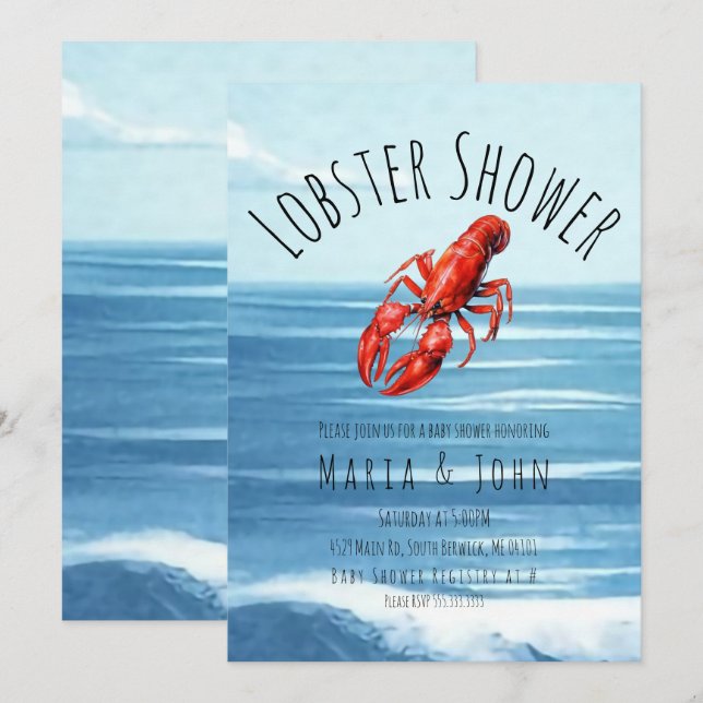 Watercolor Lobster Beach Blue Party Baby Shower  Invitation (Front/Back)
