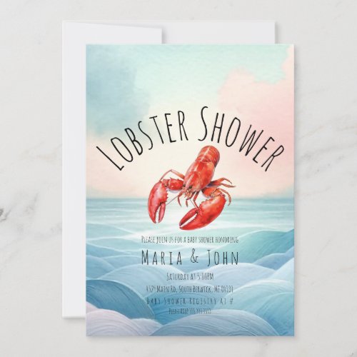 Watercolor Lobster Beach Party Baby Shower  Invitation