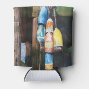 Watercolor Lobster Buoy Coastal Ocean Can Cooler