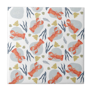 Watercolor Lobster Crustacean Beach Sand Dollars   Ceramic Tile
