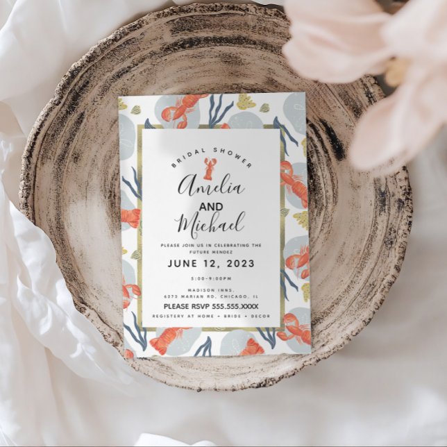 Watercolor Lobster Crustacean Bridal Shower  Postcard (Creator Uploaded)