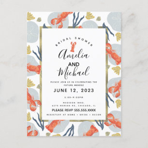 Watercolor Lobster Crustacean Bridal Shower Postcard
