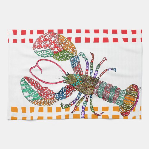 Watercolor Lobster Crustacean Kitchen Towel
