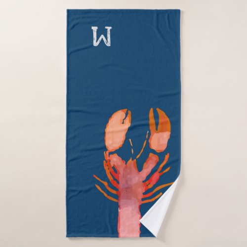 Watercolor Lobster Monogram Nautical Bath Towel