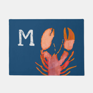 Watercolor Lobster Monogram Nautical Doormat