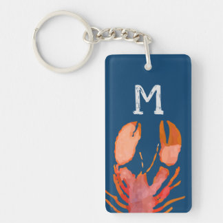 Watercolor Lobster Monogram Nautical Keychain