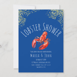 Watercolor Lobster Party Baby Shower Blue Gold Invitation