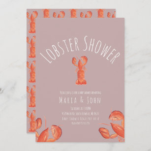 Watercolor Lobster Party  Baby Shower Crab Blush Invitation